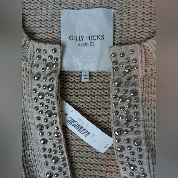 Y2K Gilly Hicks Cropped Knit Bedazzled Cardigan Women's Large NWT - Picture 2 of 4
